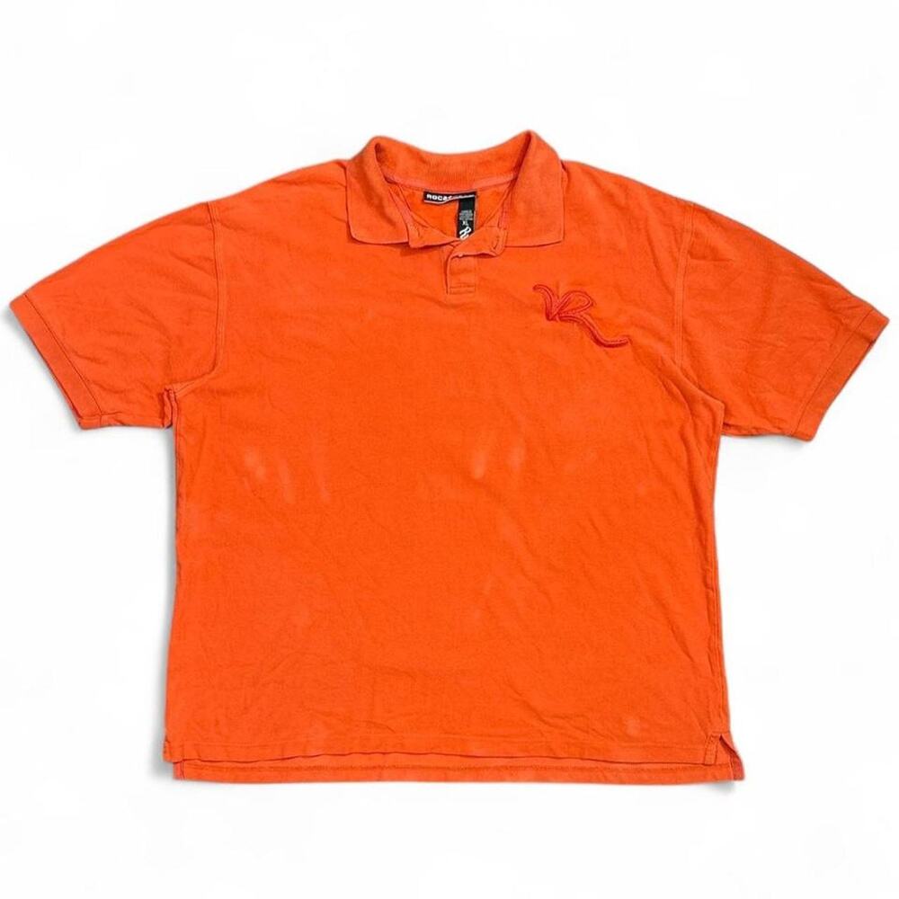 Vintage Rocawear Men’s Orange Embroidered Logo Short Sleeve Polo Shirt Size XL